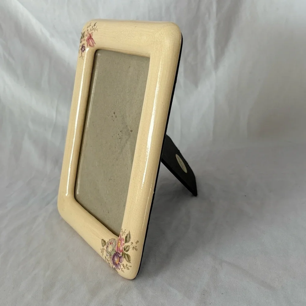 Vintage 80s terragrafics ceramic picture frame cream floral